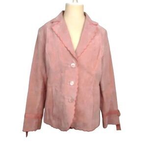 Terry Lewis Classic Luxuries 100% Suede Leather Pink Scalloped Jacket Bl…